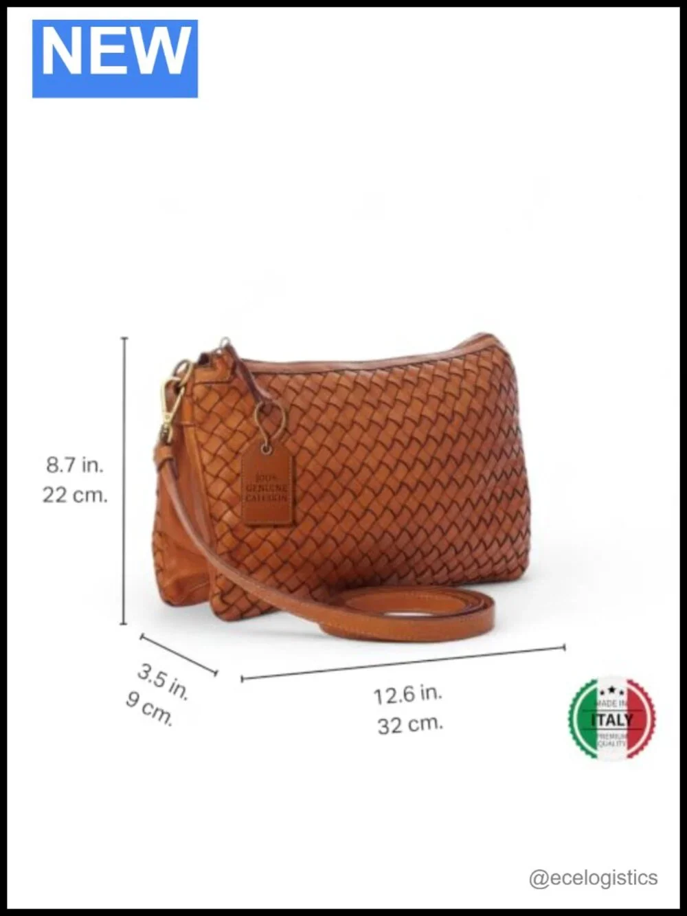 Genuine Italian Leather Crossbody Bag Handcrafted Calfskin Adjustable Strap